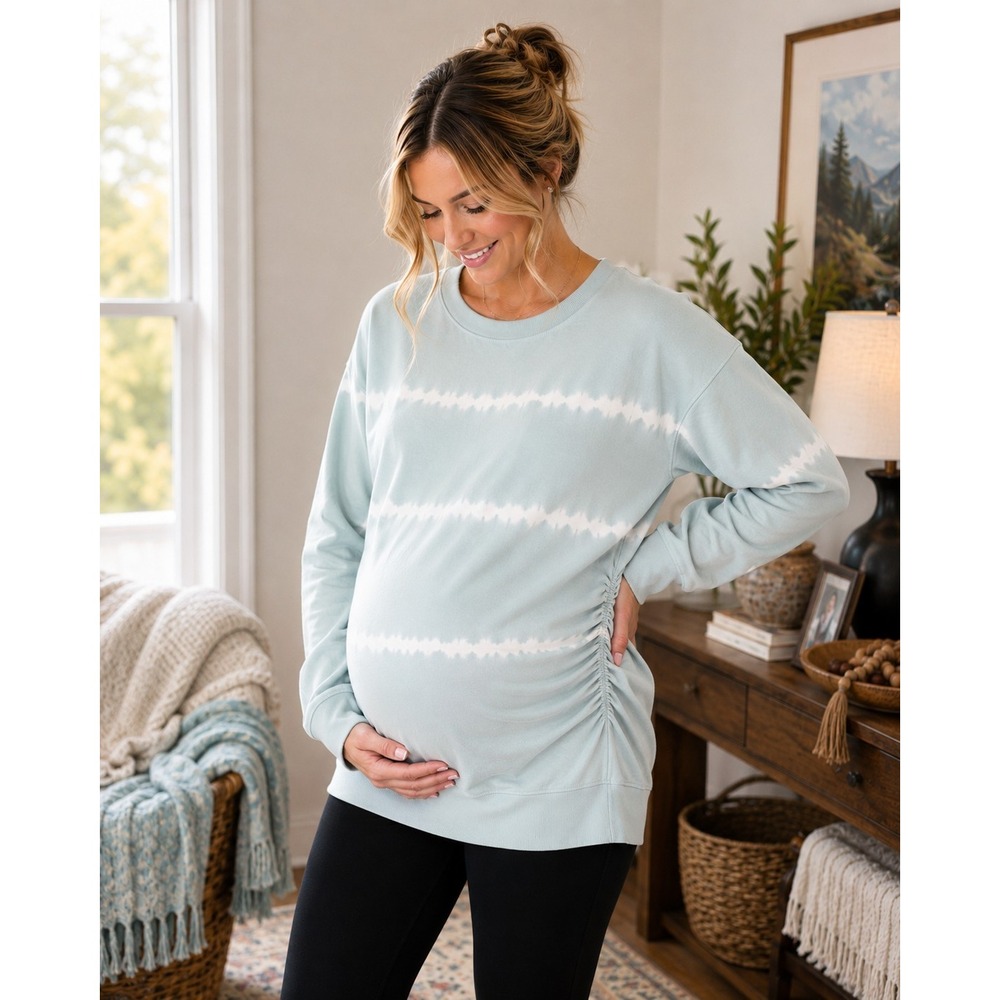 Isabel Maternity Ingrid & Isabel L Light Blue Tie Dye Ruched Sweatshirt